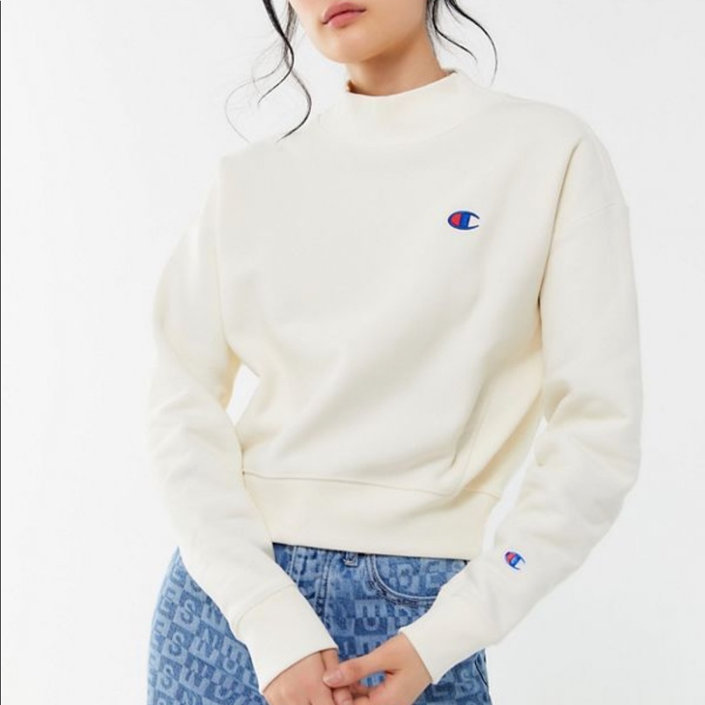 CHAMPION Reverse Weave Mock Neck Sweatshirt White Size Large NWT